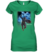 Load image into Gallery viewer, Marvel Avengers Endgame Captain America Worthy Action Pose Women's V-Neck T-Shirt