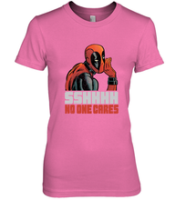 Load image into Gallery viewer, Marvel Deadpool SHHH No One Cares Whisper Women's Premium T-Shirt