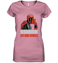 Load image into Gallery viewer, Marvel Deadpool SHHH No One Cares Whisper Women's V-Neck T-Shirt