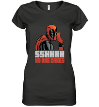 Load image into Gallery viewer, Marvel Deadpool SHHH No One Cares Whisper Women's V-Neck T-Shirt