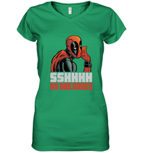 Load image into Gallery viewer, Marvel Deadpool SHHH No One Cares Whisper Women's V-Neck T-Shirt