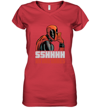 Load image into Gallery viewer, Marvel Deadpool SHHH No One Cares Whisper Women's V-Neck T-Shirt