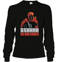 Load image into Gallery viewer, Marvel Deadpool SHHH No One Cares Whisper Long Sleeve T-Shirt