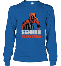 Load image into Gallery viewer, Marvel Deadpool SHHH No One Cares Whisper Long Sleeve T-Shirt