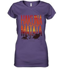 Load image into Gallery viewer, Disney Lion King Hakuna Matata Sunset Fill Trio Logo Women's V-Neck T-Shirt