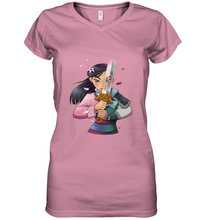 Load image into Gallery viewer, Disney Mulan Anime Half Girl Half Warrior Women's V-Neck T-Shirt