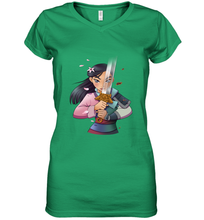 Load image into Gallery viewer, Disney Mulan Anime Half Girl Half Warrior Women's V-Neck T-Shirt