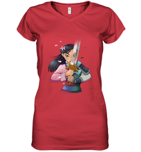 Load image into Gallery viewer, Disney Mulan Anime Half Girl Half Warrior Women's V-Neck T-Shirt