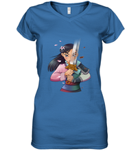 Load image into Gallery viewer, Disney Mulan Anime Half Girl Half Warrior Women's V-Neck T-Shirt