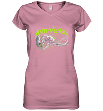 Load image into Gallery viewer, Marvel Anti Venom Green Splatter Web Swing Action Shot Women's V-Neck T-Shirt