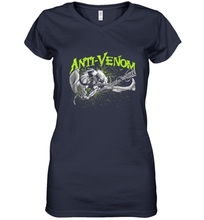 Load image into Gallery viewer, Marvel Anti Venom Green Splatter Web Swing Action Shot Women's V-Neck T-Shirt