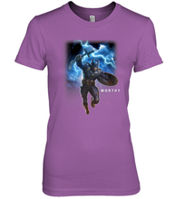 Load image into Gallery viewer, Marvel Avengers Endgame Captain America Worthy Action Pose Women's Premium T-Shirt
