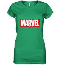 Load image into Gallery viewer, Marvel Logo Melting Letters Halloween Women's V-Neck T-Shirt
