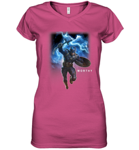 Load image into Gallery viewer, Marvel Avengers Endgame Captain America Worthy Action Pose Women's V-Neck T-Shirt
