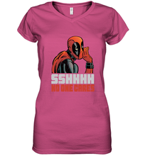 Load image into Gallery viewer, Marvel Deadpool SHHH No One Cares Whisper Women's V-Neck T-Shirt
