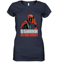 Load image into Gallery viewer, Marvel Deadpool SHHH No One Cares Whisper Women's V-Neck T-Shirt
