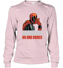 Load image into Gallery viewer, Marvel Deadpool SHHH No One Cares Whisper Long Sleeve T-Shirt
