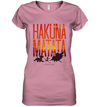 Load image into Gallery viewer, Disney Lion King Hakuna Matata Sunset Fill Trio Logo Women's V-Neck T-Shirt
