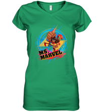 Load image into Gallery viewer, Marvel Rising Secret Warriors Ms. Marvel Portrait Logo Women's V-Neck T-Shirt
