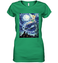 Load image into Gallery viewer, Disney Peter Pan Tinker Bell Starry Night Portrait Women's V-Neck T-Shirt
