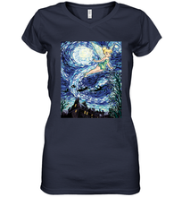 Load image into Gallery viewer, Disney Peter Pan Tinker Bell Starry Night Portrait Women's V-Neck T-Shirt
