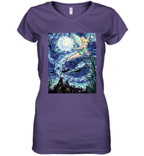 Load image into Gallery viewer, Disney Peter Pan Tinker Bell Starry Night Portrait Women's V-Neck T-Shirt
