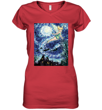 Load image into Gallery viewer, Disney Peter Pan Tinker Bell Starry Night Portrait Women's V-Neck T-Shirt
