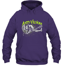 Load image into Gallery viewer, Marvel Anti Venom Green Splatter Web Swing Action Shot Hooded Sweatshirt
