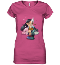 Load image into Gallery viewer, Disney Mulan Anime Half Girl Half Warrior Women's V-Neck T-Shirt
