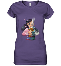 Load image into Gallery viewer, Disney Mulan Anime Half Girl Half Warrior Women's V-Neck T-Shirt
