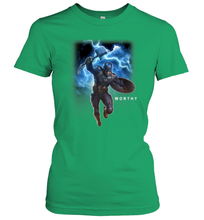 Load image into Gallery viewer, Marvel Avengers Endgame Captain America Worthy Action Pose Women's T-Shirt
