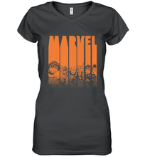 Load image into Gallery viewer, Marvel Avengers Halloween Logo Character Stencil Women's V-Neck T-Shirt
