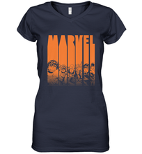Load image into Gallery viewer, Marvel Avengers Halloween Logo Character Stencil Women's V-Neck T-Shirt
