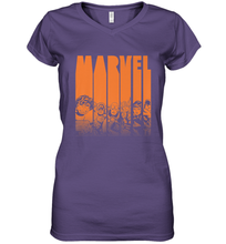 Load image into Gallery viewer, Marvel Avengers Halloween Logo Character Stencil Women's V-Neck T-Shirt
