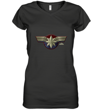 Load image into Gallery viewer, Marvel Captain Marvel Movie Chest Symbol Women's V-Neck T-Shirt
