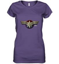 Load image into Gallery viewer, Marvel Captain Marvel Movie Chest Symbol Women's V-Neck T-Shirt
