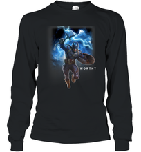 Load image into Gallery viewer, Marvel Avengers Endgame Captain America Worthy Action Pose Long Sleeve T-Shirt
