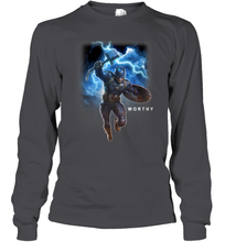 Load image into Gallery viewer, Marvel Avengers Endgame Captain America Worthy Action Pose Long Sleeve T-Shirt
