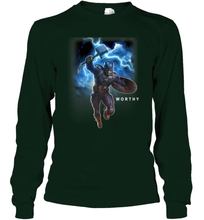 Load image into Gallery viewer, Marvel Avengers Endgame Captain America Worthy Action Pose Long Sleeve T-Shirt
