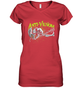 Marvel Anti Venom Green Splatter Web Swing Action Shot Women's V-Neck T-Shirt